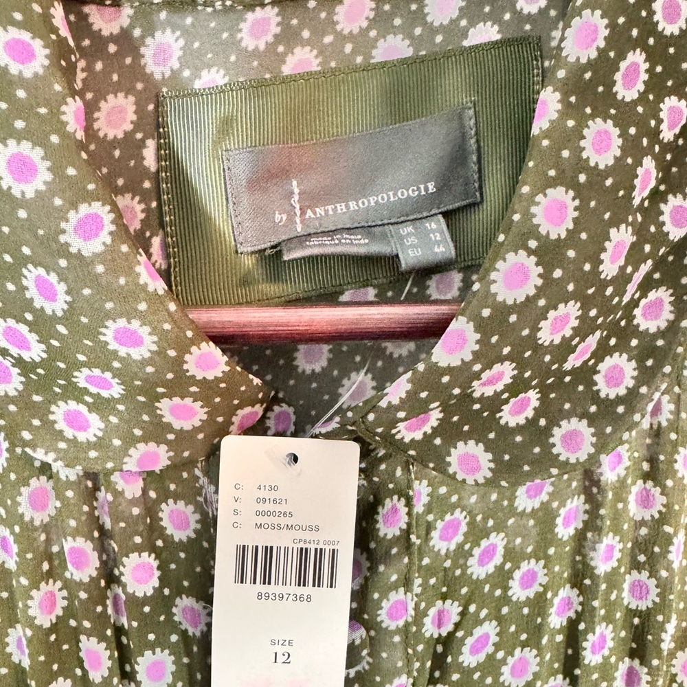 Anthropologie Puff-Sleeve Ruched Mesh Midi Shirt Dress 12 May fit 10 - Picture 8 of 10